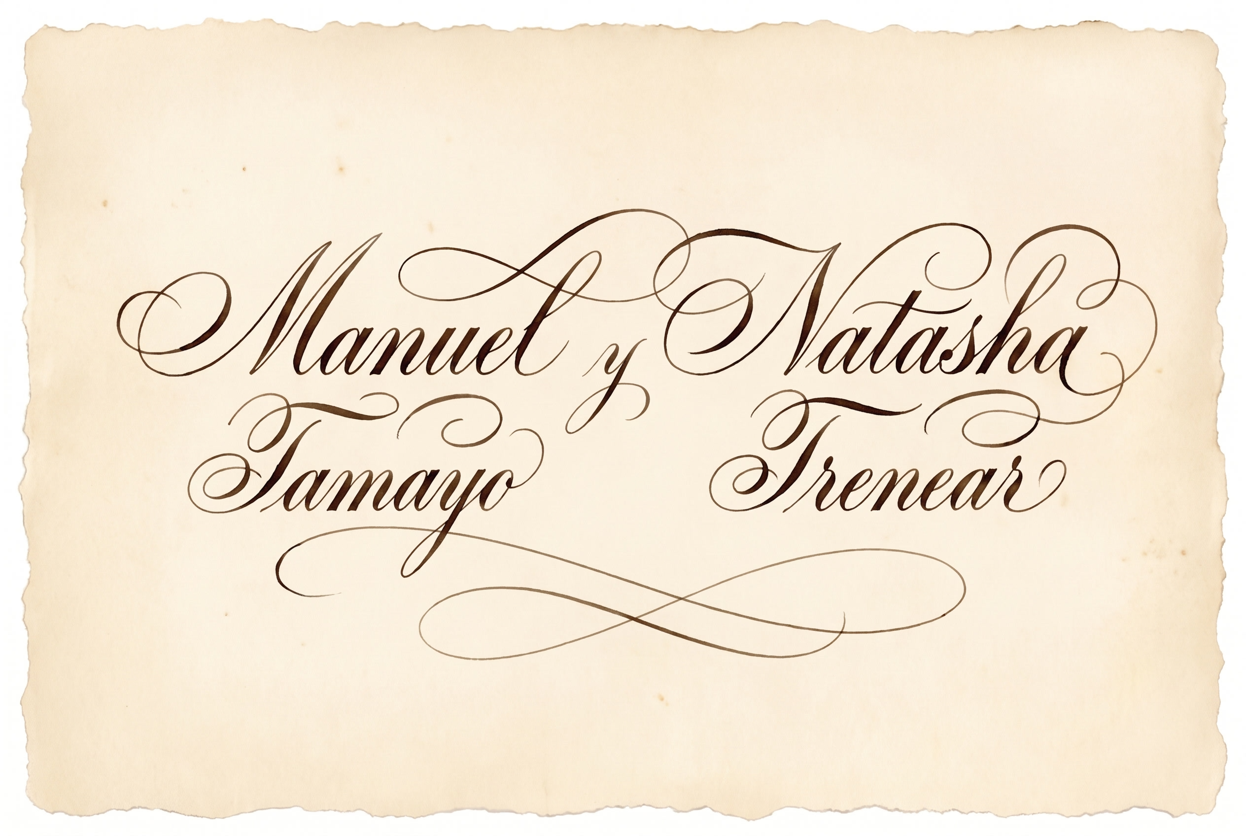 Manuel Tamayo y Natasha Trenear, signed in copperplate calligraphy